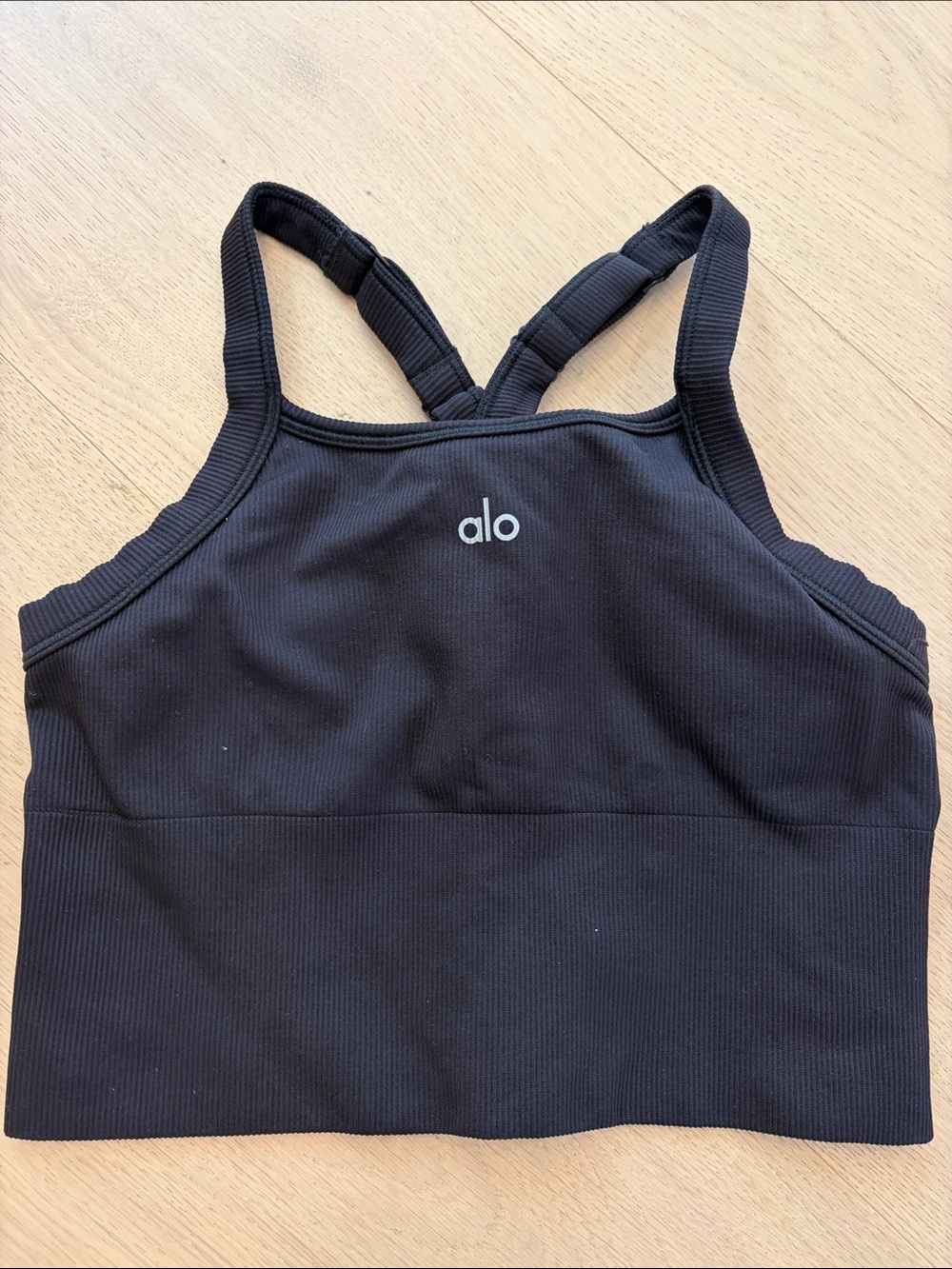ALO Yoga Kids Black Ribbed Crossback One-Piece